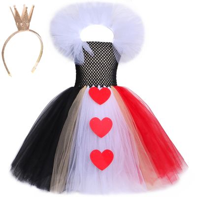 Black &amp; Red Queen of Hearts Tutu Dress Girls Carnival Halloween Cosplay Wonderland Costume for Kids Fancy Holiday Party Dresses