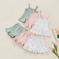 Pudcoco Kids Girls Summer Clothes Floral Print Spaghetti Strap Sleeveless Tops and Ruffles Casual Shorts Set   by Hs2023