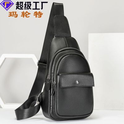 [COD] Mens top layer cowhide chest bag mens crossbody high-end single shoulder leather genuine trendy