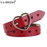 La Spezia Real Leather Belt Wanita Merah Hati Pin Gesper Belt Wanita Fashion Kulit Asli Kulit Sapi Wanita Merek Desain Sabuk