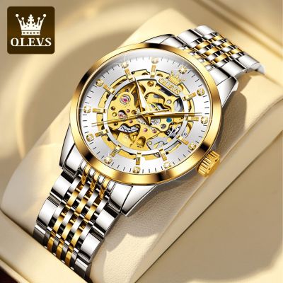 ⌚นาฬิกาข้อมือนาฬิกาข้อมือบุรุษนาฬิกาสีทองสำหรับผู้ชายโครงกระดูกหรูหราของผู้ชายแบรนด์ Olevs สร้อยข้อมือผู้ชายสำหรับคนรักนาฬิกา Reloj
