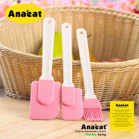 Anabeat ไม้พาย Kek 3ชิ้นทำจากซิลิโคนสีชมพูสีชมพูแปรงทาน้ำมันอุปกรณ์อบขนม