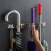 Bathroom Hanger Heavy Duty Stainless Steel Space Saving Mop Rack Organizer Laundry Room Broom Holder Storage Hook Wall Mount Picture Hangers Hooks