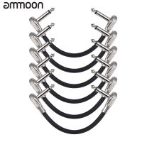 Ammoon 15 เซนติเมตร/6in กีตาร์ผลเหยียบตราสาร PATCH CABLE 1/4 "เงินเสียบมุมขวาแจ็คเก็ตพีวีซีสีดำ,6-PACK