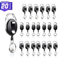 20 Large Pack Black Retractable Badge ID Card Holders Keyring with Carabiner Reel Clips Keychain Fashion Jewelry Unisex