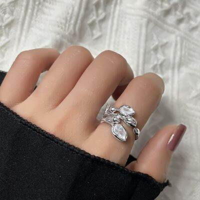 [COD] exaggerated personality zircon tulip ring fashion creative summer flower opening index finger ins