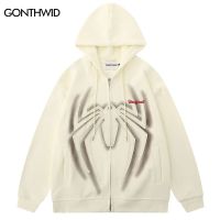 Harajuku Spider Hoodie Coat Y2K Hip Hop Embroidery Graphic Print Double Zipper Hooded Sweatshirt Jacket Streetwear 2023 Hoodies