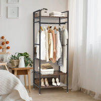 ที่แขวนเสื้อนอกและหมวก ราวแขวนเสื้อผ้าและชั้นวางรองเท้า 60x40x162cm Garment Storage Rack Entryway Clothes Rail Clothing Stand with Storage Shelves Hanging Cover for Bedrooms Cloakroom