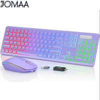 Jomaa Type-C + USB เมาส์แป้นพิมพ์ไร้สาย2.4G ไฟ RGB Backlit เมาส์แบบชาร์จไฟได้แป้นพิมพ์ไร้สายขนาดเต็มชุดเมาส์คีย์บอร์ดสำหรับคอมพิวเตอร์แล็ปท็อปตามหลักสรีรศาสตร์