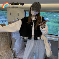 ?raindrop??Women coat เครื่องแบบเบสบอลที่ตัดกัน เสื้อกันหนาว เสื้อแขนยาว เสื้อกันหนาวแขนยาว ผ้าดีใส่สบายกันน้ำ M-XXL