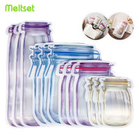 【 Cw】reusable Mason Jar Bottles Bags Nuts Candy Cookies Bag Waterproof Seal Fresh Food Storage Bag Snacks ถุงซิปล็อคแซนวิช