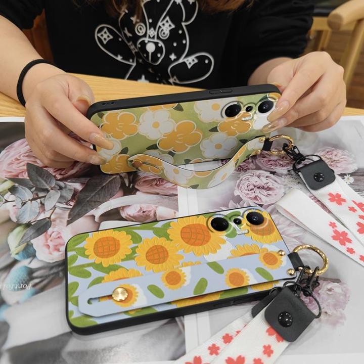 silicone-painting-flowers-phone-case-for-infinix-x6827-hot20s-free-fire-neon-edition-shockproof-ring-lanyard-wristband
