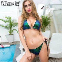 VM FASHION KISS 2022 New Summer Sequin Ladies Lace Up Bikini High Waist Solid Color Swimwear y Beach Swimwear Bikinis Women