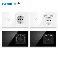 BONDA Sensor Touch Light Switch 220V EU Power USB Wall Socket 123Gang 1 Way Crystal Glass Electrical Sockets and Switches