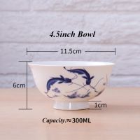 4.556 inch Ramen Soup Bowls Jingdezhen Blue and White Porcelain Ceramic Bowl Kitchen Utensils Porcelain Tableware Food Holder