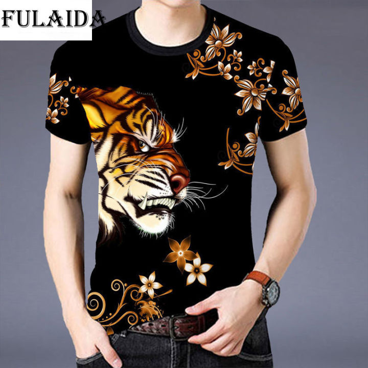 fulaida-เสื้อยืดแขนสั้นของผู้ชาย-เสื้อลายมังกรเสือเสือดาวสไตล์จีนใหม่ฤดูร้อนปี2021