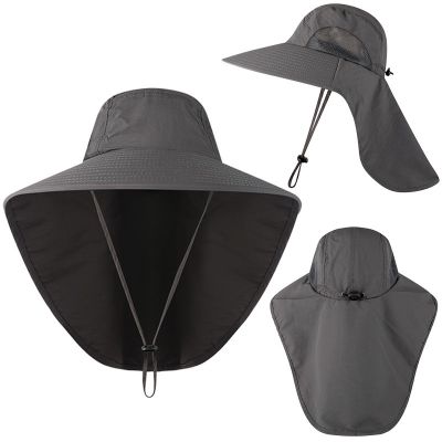 【CC】 Wide Brim Hat with Neck Cover Dry Large Fishing Outdoor Jungle Hiking Men Fishermen Cap
