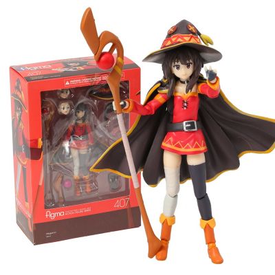 ชุดของขวัญของเล่นแบบจำลองตุ๊กตาขยับแขนขาได้ Figma 407 Konosuba Megumin รูปตุ๊กตา