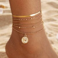 IFKM Fashion Metal Chain Anklet Set For Women Vintage Ankle Bracelets Female Barefoot on Leg Chain Jewelry Accessories 2023