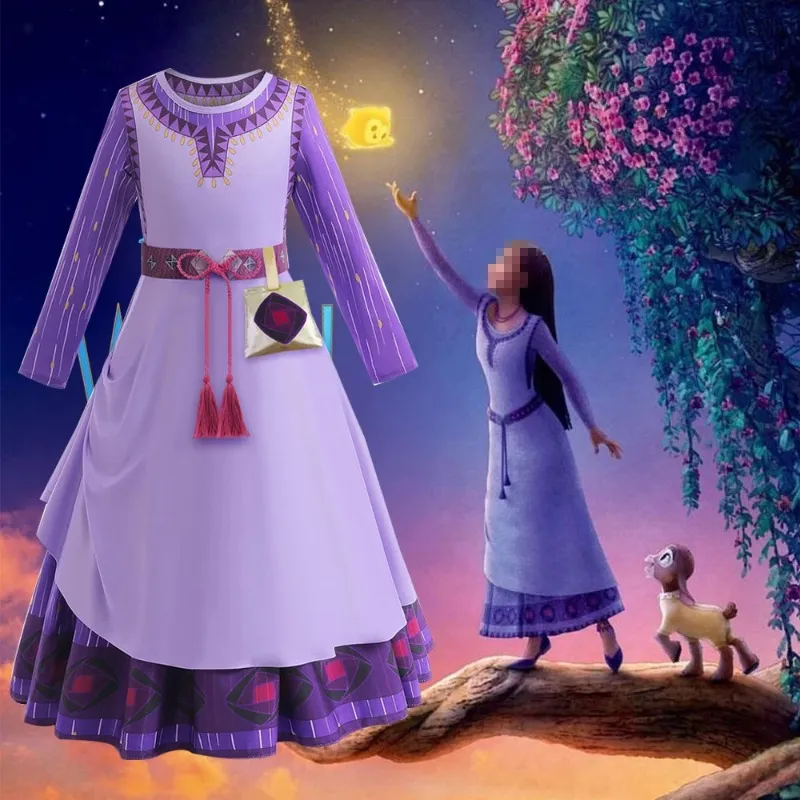 Disney New Movie Wish Asha Princess Girls Costume Fancy Vestidos