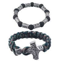 RJ 10Pcs Wholesales Norse Viking Bracelets Mjolnir Hammer Armband Amulet Rune Knot Bangles Men Movie Jewelry