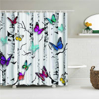 Beautiful Butterfly Flowers Shower Curtain Bathroom Screen Decoration Large 240X180 Shower Curtains Waterproof Washable Fabric