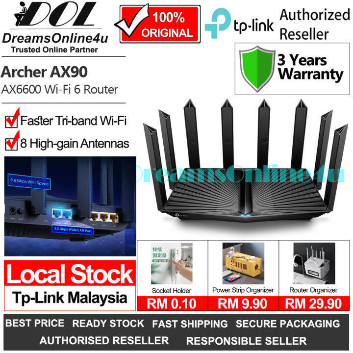 TPLink Archer AX90 AX6600 TriBand WiFi 6 Router 1.5Ghz QuadCore