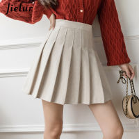 Jielur Chic Woolen Pleated Skirt Women 2021 Winter Short Skirts Apricot Coffee Black High Waist A-line Slim Sexy Lady Saia S-XL