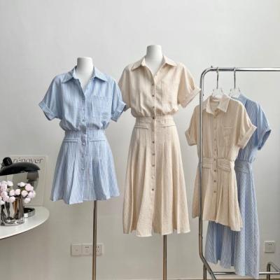 UNIQLO Cheese Prague Pickle Girl Striped Shirt Short-Sleeved Dress Spring And Summer Super Thin Dress