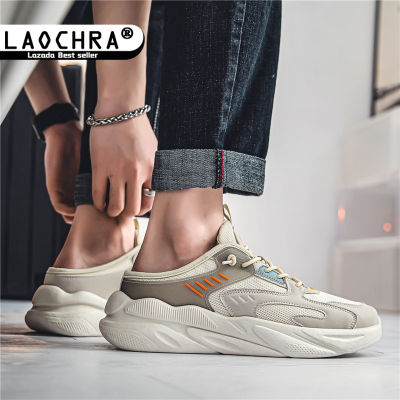 LAOCHRA รองเท้าผ้าใบสำหรับผู้ชาย,รองเท้าพื้นหนาสไตล์เกาหลีผู้ชายรองเท้าผ้าใบแฟชั่นตาข่ายกีฬาลำลองกลางแจ้งกันลื่นรองเท้าแตะยาง