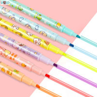 ปากกาเน้นข้อความระบายสีหลายสีปากกาเน้นข้อความสองด้านลบได้อุปกรณ์สำนักงานโรงเรียน