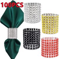 New 100/50/30pcs Rhinestone Napkin Rings Decoration Wedding Dinner Gold Sliver Holder Supplies