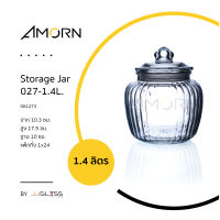 AMORN - Storage Jar 027-1.4L. - โหลลายริ้ว ฝาแก้วสูญญากาศ ใช้ดองบ๊วย ดองเหล้า เครื่องเทศ ขนมและอาหารแห้ง ขนาด 1.4 ลิตร