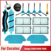 ชิ้นส่วนกรอง Hepa สำหรับ Cecotec Conga 5490 6090 7090เครื่องดูดฝุ่นหุ่นยนต์ด้านข้างนุ่มลูกกลิ้งแปรงปกซับผ้าเปลี่ยนล้อ