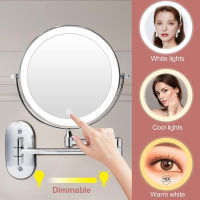 Led Light Three-Color Makeup Mirror Bathroom Wall-Mounted Double-Sided Beauty Mirror 360 Rotating Folding Magnifying Glass c50