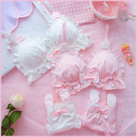 Sweet Cute Long Ear Bunny Bra Briefs Woman Lingerie Panties Set Japanese Kawaii Lolita Underwear Soft Wire Free Brassiere Inti