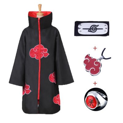 Halloween 3pcs per set Akatsuki Cosplay Ninja Cloak Embroidery Costume Adult Children Party Headband Accessories 115-XXL