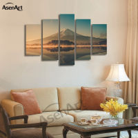 5ชิ้น Wall Art ภาพวาด Volcano Lake ภาพวาดภูมิทัศน์ Sunset Scenery ผ้าใบพิมพ์รูปภาพสำหรับห้องนั่งเล่น UmFramed