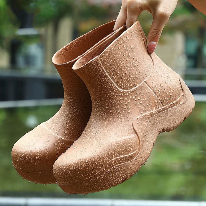 lal-รองเท้าบูตกันฝนข้อต่ำผู้หญิง-รองเท้าบูตลุยน้ำแฟชั่นส้นเตี้ยตาข่ายกันลื่นพื้นหนารองเท้าบูทกันฝน-รองเท้าบูทกันฝนแฟชั่นสีทึบ-รองเท้ากันฝนกันน้ำ-รองเท้าบูทกันฝนคุณภาพสูง-ทนทานต่อการสึกหรอ