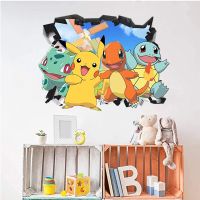 ❁ Pokemon Anime 3D Broken Wall Sticker Pikachu Charmander Bulbasaur Squirtle Room Decoration Sticker Childrens Toy Birthday Gift