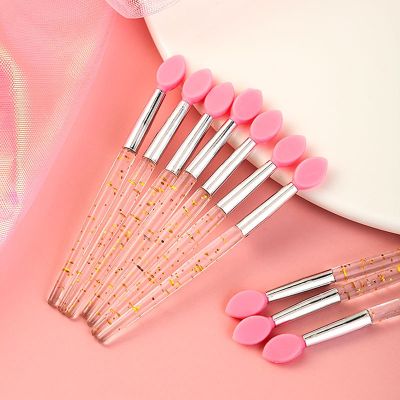 【cw】 10Pcs Soft Silicone Head Eyeshadow Lip Applicator Brush Makeup Brushes with Crystal Handle Beauty Tools
