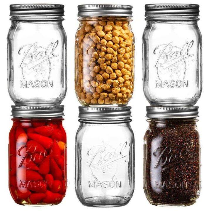 พร้อมส่ง-16-ozลูกทับทิมปากกว้างโหลแก้วmason-jar-ball-mason-473ml-american-mason-jar-แก้ว-jar-ปิดผนึกโปร่งใส-scale-jar-overnight-oatmeal-cup-milkshake-drink