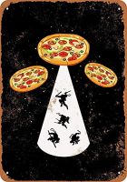 Celestineor Pizza UFO Abducting Ninja Turtles Wall Poster Tin Sign - Vintage BBQ Restaurant Dinner Room Cafe Shop Decor