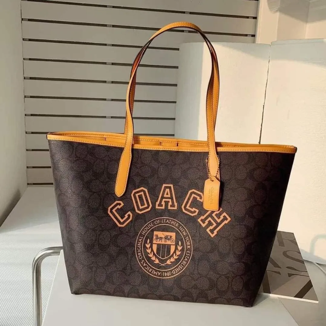 Original Coach City Tote In Signature Canvas With Varsity Motif CB869 -  Brown/Buttercup | Lazada PH