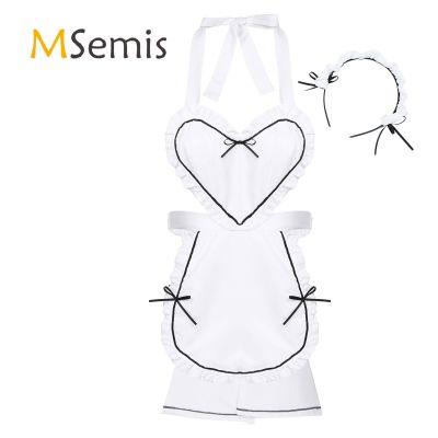 Womens Erotic Lingerie Maid Cosplay Costume Theme Party Role Play Bowknot Pleated Apron With Hair Hoop Sexy Halloween Outfit