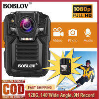 BOBLOV กล้องจิ๋ว D7ร่างกายพร้อม GPS 128GB, HD 1296P กันน้ำได้ตำรวจตัวกล้องวิดีโอเครื่องบันทึกเสียงกล้องวิดีโอการมองเห็นได้ในเวลากลางคืน140เลนส์ม