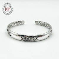 DSP กำไลเงินข้อมือลายดอกบัว เงินแท้ 92.5% : Shining lotus flower bangle 925 Sterling Silver Bangle [GSPB0353]