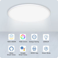 MOES สมาร์ท WIFI ไฟเพดาน Ultrathin ประหยัดพลังงาน RGB Dimmable แสงหลอดไฟ LED TUYA APP การควบคุมระยะไกลเสียง Alexa