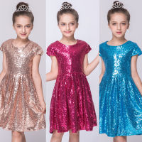 2020 INS Fashion Girls Dress Sequin Short Sleeve Dress Party Dress Shiny Princess Boutique Clothing Golden Rose Red
