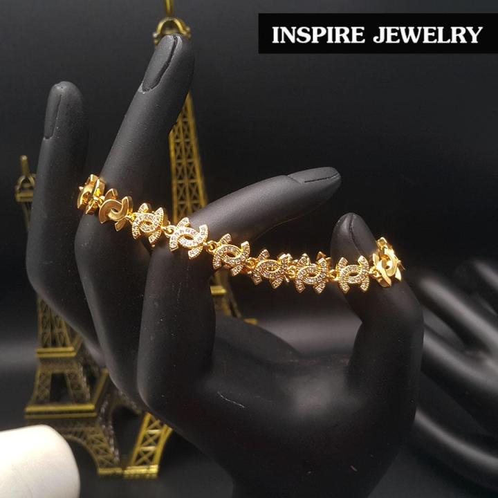 inspire-jewelry-สร้อยข้อมือลายแฟชั่นอินเทรนฝังเพชร-งานทอง18k-รอบข้อมือ-ยาว-18cm-งานสวย-งานจิวเวลลี่